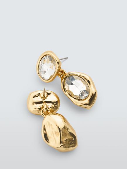 John Lewis Double Drop Crystal Earrings, Gold - view 2, Gold