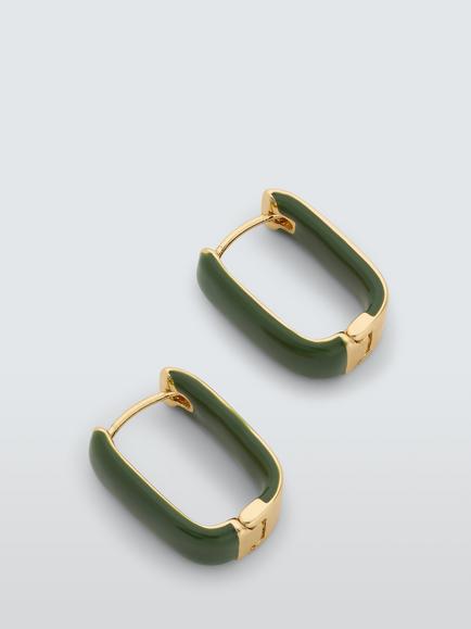 John Lewis Double-Sided Square Hoop Earrings, Green/Gold, Green/Gold