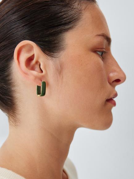 John Lewis Double-Sided Square Hoop Earrings, Green/Gold - view 2, Green/Gold