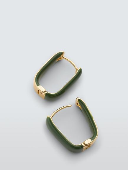 John Lewis Double-Sided Square Hoop Earrings, Green/Gold - view 2, Green/Gold