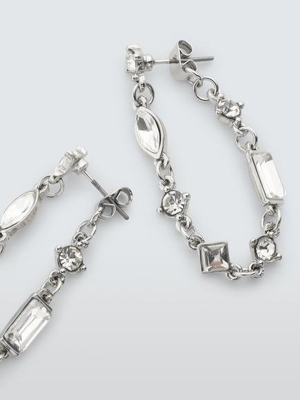 John Lewis Wrap Crystal Hoop Earrings, Silver - view 2, Silver