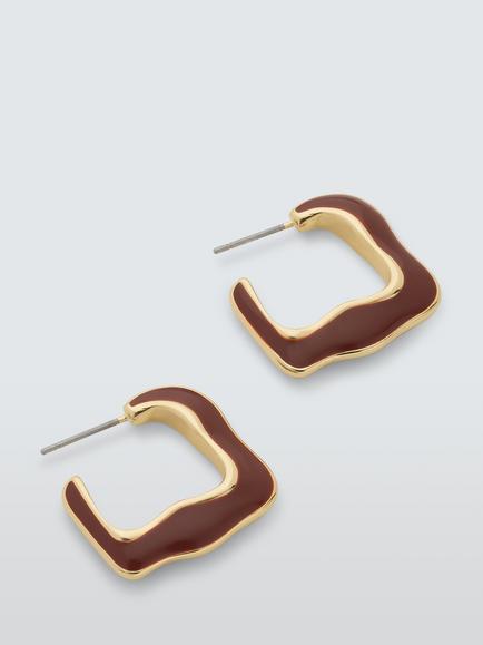 John Lewis Irregular Square Enamel Hoop Earrings, Gold/Burgundy, Gold/Burgundy