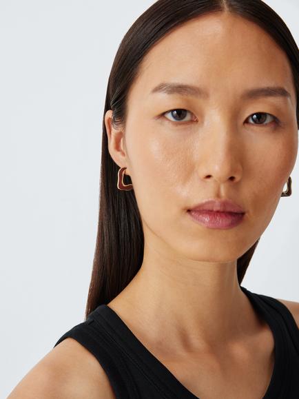 John Lewis Irregular Square Enamel Hoop Earrings, Gold/Burgundy - view 2, Gold/Burgundy