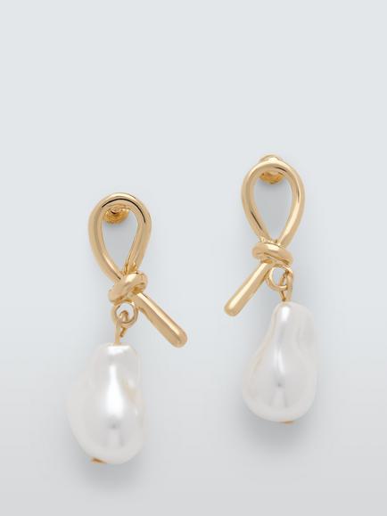 John Lewis Knotted Pearl Drop Earrings, Gold, Gold