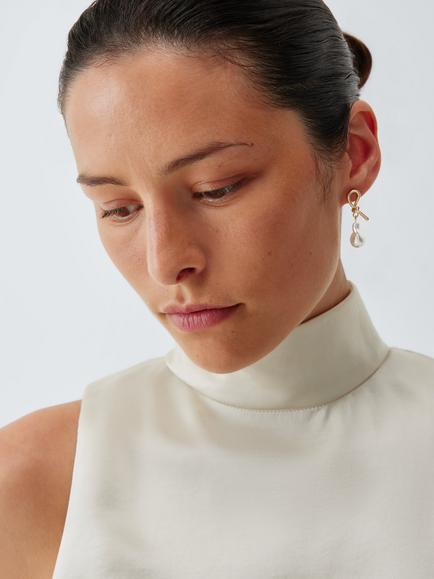 John Lewis Knotted Pearl Drop Earrings, Gold - view 2, Gold