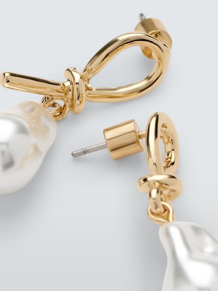 John Lewis Knotted Pearl Drop Earrings, Gold - view 2, Gold