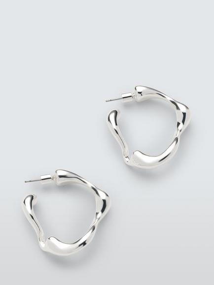 John Lewis Large Molten Hoop Earrings, Silver