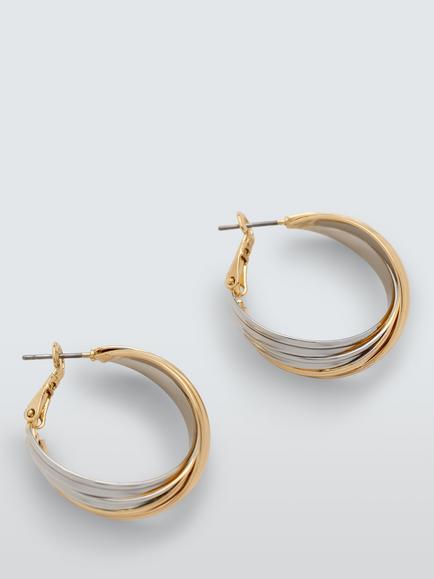 John Lewis Ribbed Looped Hoop Earrings, Gold/Silver, Gold/Silver