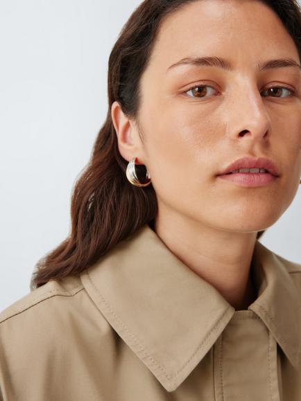 John Lewis Ribbed Looped Hoop Earrings, Gold/Silver - view 2, Gold/Silver