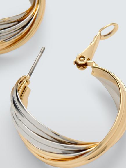 John Lewis Ribbed Looped Hoop Earrings, Gold/Silver - view 2, Gold/Silver