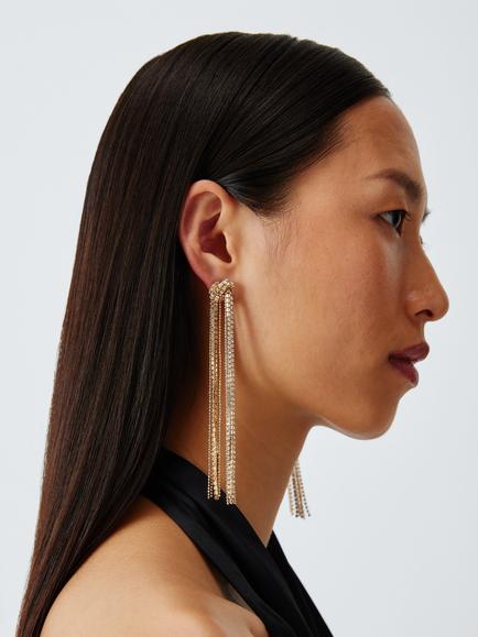 John Lewis Knotted Diamante Chain Drop Earrings, Gold - view 2, Gold