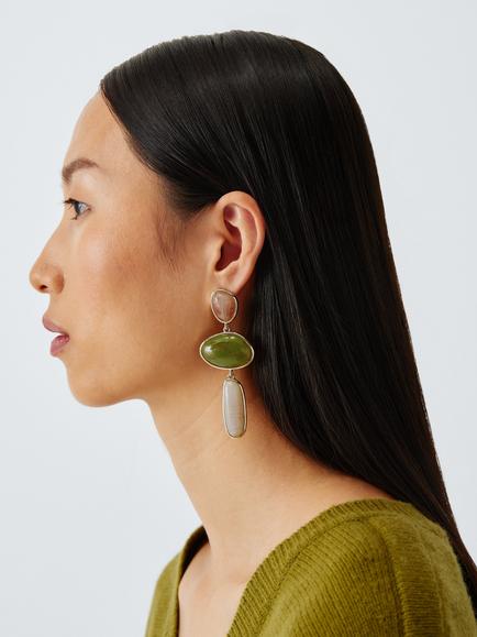 John Lewis Tiered Drop Earrings, Gold/Multi - view 2, Gold/Multi