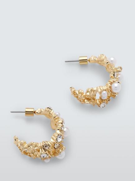 John Lewis Pearl and Diamanté Half Hoop Earrings, Gold, Gold