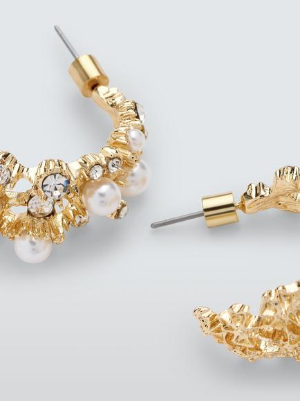 John Lewis Pearl and Diamanté Half Hoop Earrings, Gold - view 2, Gold