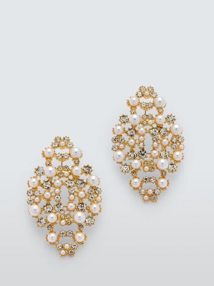 John Lewis Pearl and Diamante Molten Flat Earrings, Gold, Gold