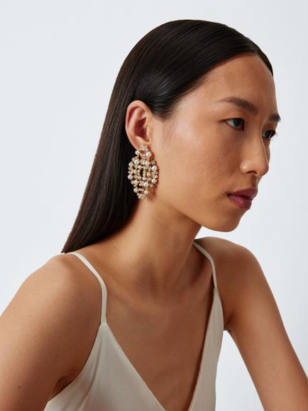 John Lewis Pearl and Diamante Molten Flat Earrings, Gold - view 2, Gold