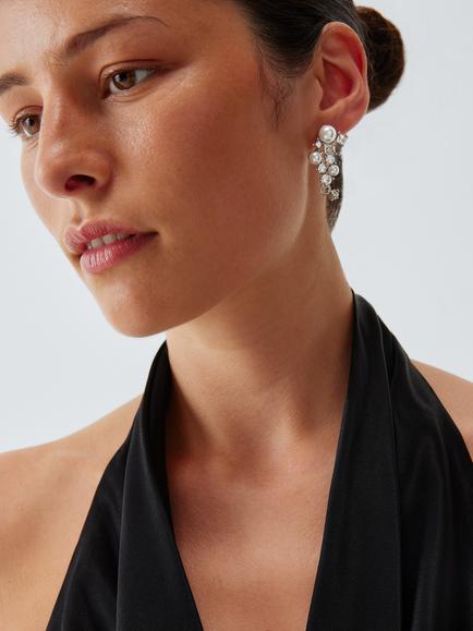 John Lewis Pearl Diamante Drop Earrings, Silver - view 2, Silver