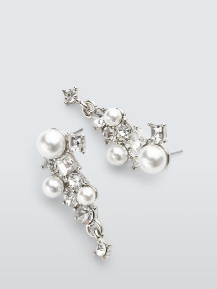 John Lewis Pearl Diamante Drop Earrings, Silver - view 2, Silver