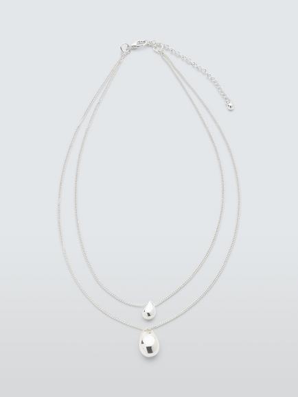 John Lewis Double Layer Teardrop Pendant Necklace, Silver, Silver