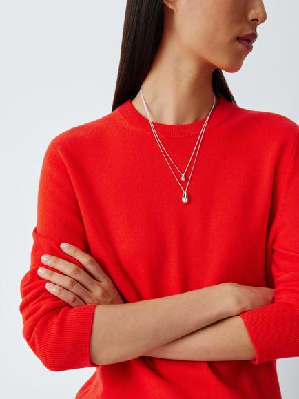 John Lewis Double Layer Teardrop Pendant Necklace, Silver - view 2, Silver
