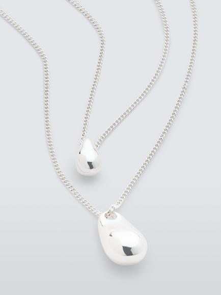 John Lewis Double Layer Teardrop Pendant Necklace, Silver - view 2, Silver