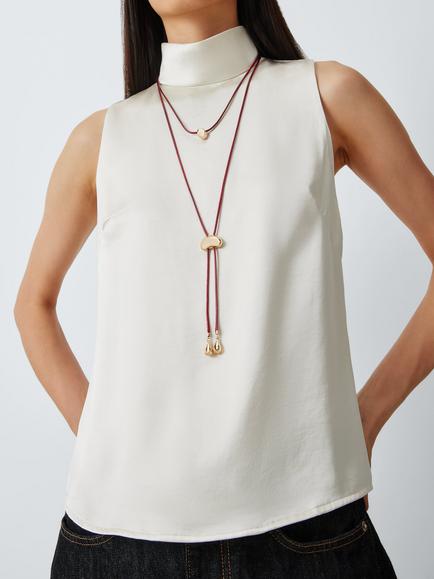 John Lewis Polished Double Layer Necklace, Burgundy/Gold - view 2, Burgundy/Gold