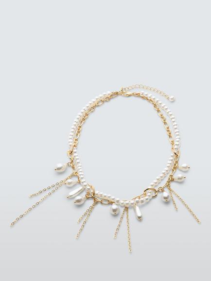 John Lewis Twist and Pearl Link Chain Necklace, Gold, Gold