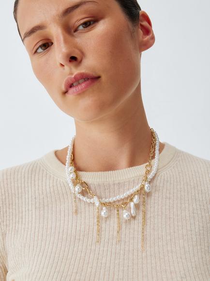John Lewis Twist and Pearl Link Chain Necklace, Gold - view 2, Gold
