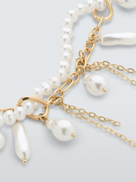 John Lewis Twist and Pearl Link Chain Necklace, Gold - view 2, Gold