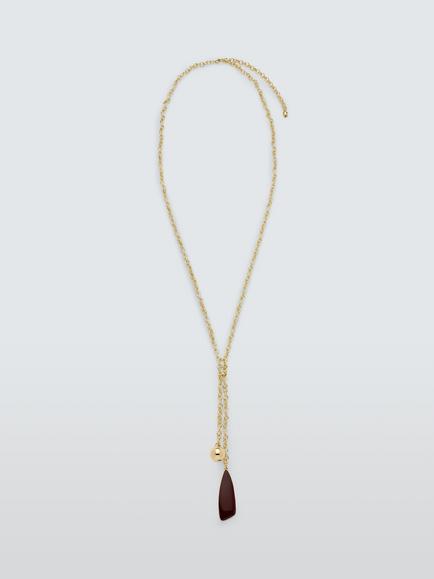 John Lewis Enamel and Sphere Drop Y-Shape Necklace, Gold/Brown, Gold/Brown