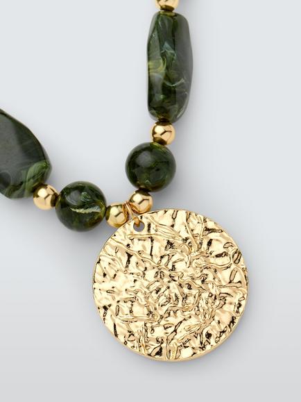 John Lewis Textured Disc Beaded Chain Necklace, Dark Green/Gold - view 2, Dark Green/Gold