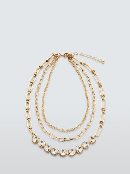 John Lewis Layered Link Chain Crystal Necklace, Gold, Gold