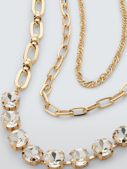 John Lewis Layered Link Chain Crystal Necklace, Gold - view 2, Gold