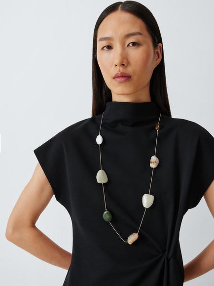 John Lewis Long Mixed Stone Drop Necklace, Gold/Multi - view 2, Gold/Multi