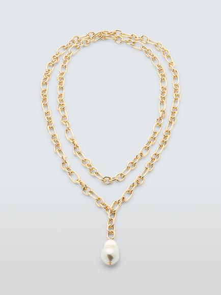 John Lewis Double Layer Link Pearl Necklace, Gold, Gold