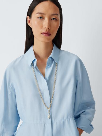 John Lewis Double Layer Link Pearl Necklace, Gold - view 2, Gold