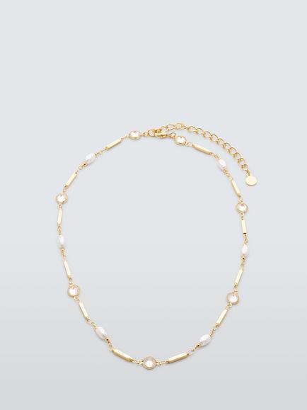 John Lewis Pearl and Crystal Station Necklace, Gold, Gold