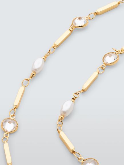 John Lewis Pearl and Crystal Station Necklace, Gold - view 2, Gold