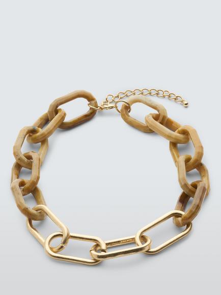 John Lewis Resin Link Chain Necklace, Beige/Gold, Beige/Gold