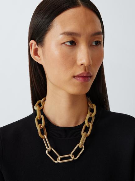 John Lewis Resin Link Chain Necklace, Beige/Gold - view 2, Beige/Gold