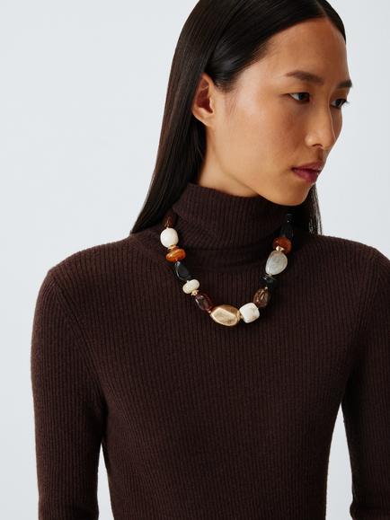 John Lewis Statement Multi Bead Necklace, Gold/Multi - view 2, Gold/Multi