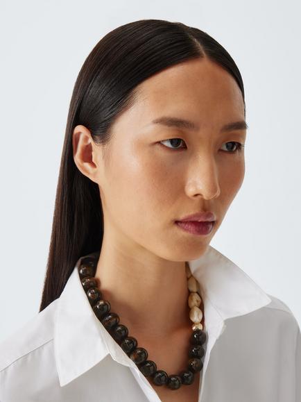John Lewis Short Beaded Statment Necklace, Brown/Cream - view 2, Brown/Cream