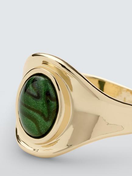 John Lewis Swirl Stone Ring, Gold/Green, M 1/2 - view 2, Gold/Green