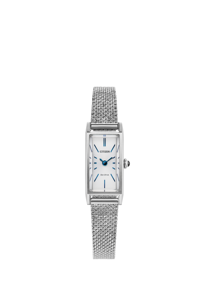 Citizen EG7120-51A Women's Fio Rectangular Mesh Strap Watch, Silver, White