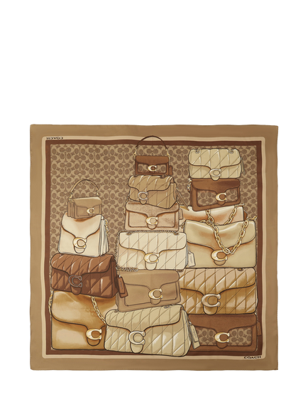 Coach Stacked Tabby Print Silk Scarf, Tan, Tan
