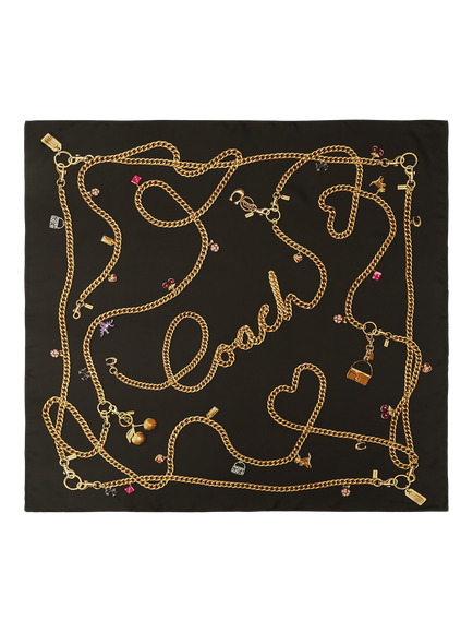 Coach Charms Print Silk Square Scarf, Black, Black