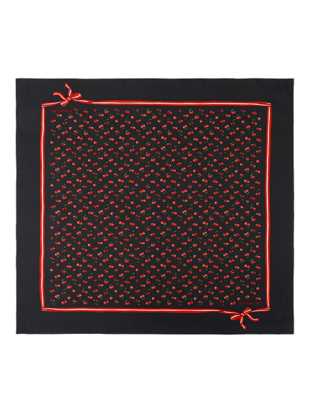 Coach Cherry Mix Print Silk Square Scarf, Navy Multi, Navy Multi