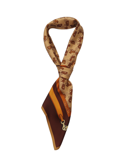 Coach Horse & Carriage Print Silk Square Scarf, Brown - view 2, Brown