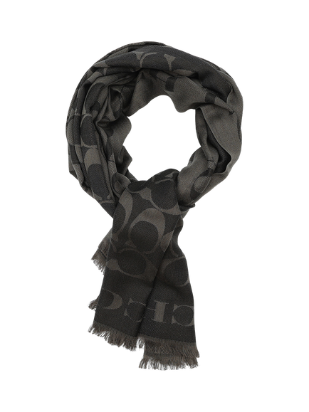 Coach Signature Border Silk Rich Scarf, Black - view 2, Black