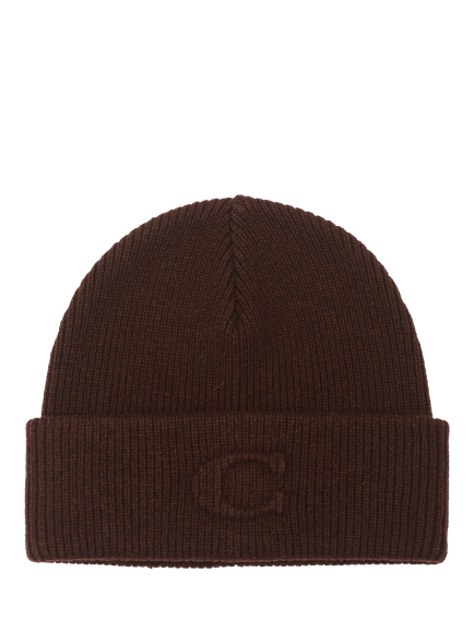 Coach Embossed Wool Rich Knit Beanie, Maple, Maple